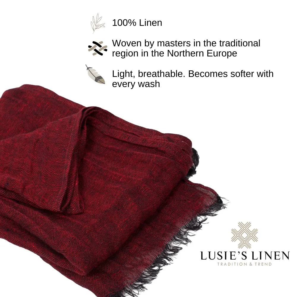 100% Linen Scarf - Dark Red