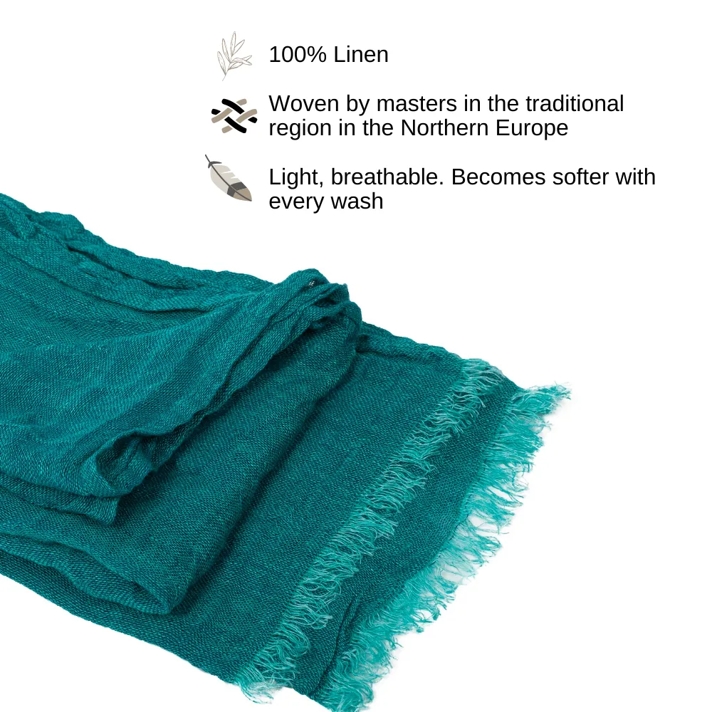 100% Linen Scarf - Emerald Green