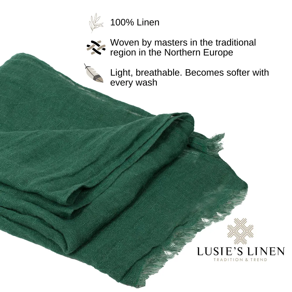 100% Linen Scarf - Green