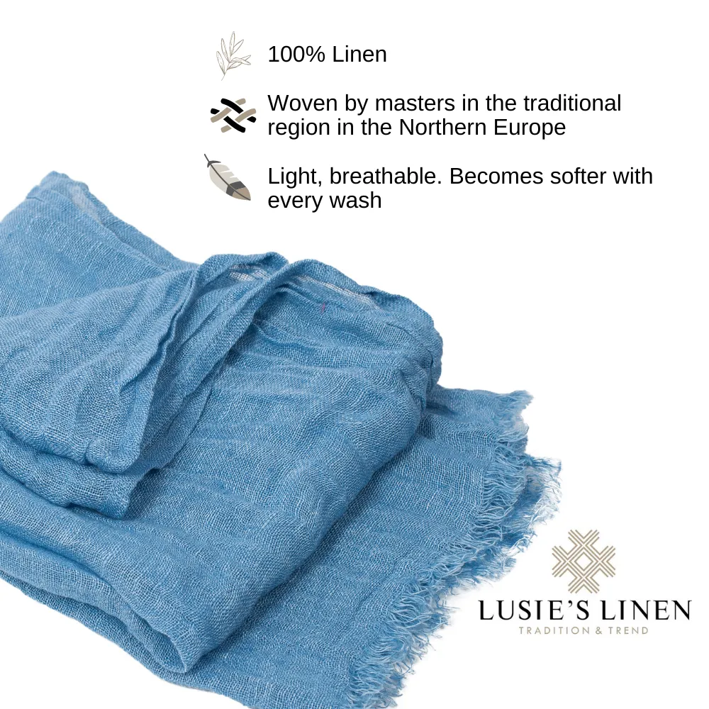 100% Linen Scarf - Light Blue