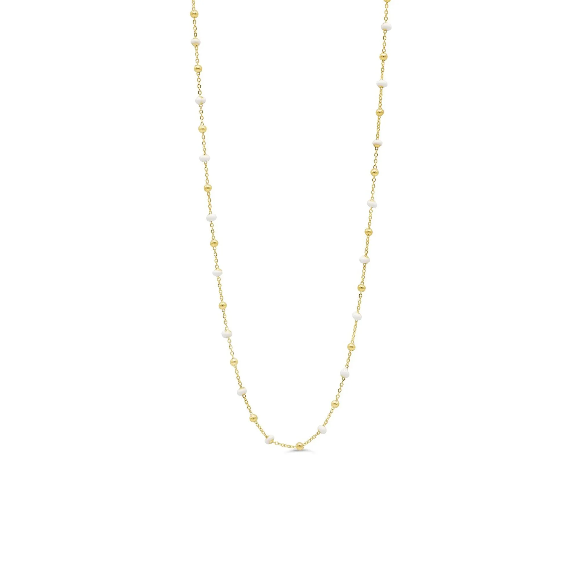 10K Yellow Gold White Enamel Beaded Necklace