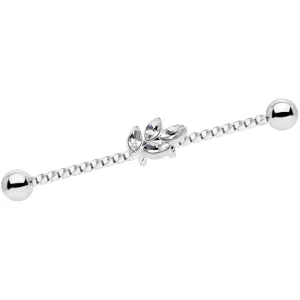 14 Gauge Clear Gem Leaf Industrial Barbell 38mm