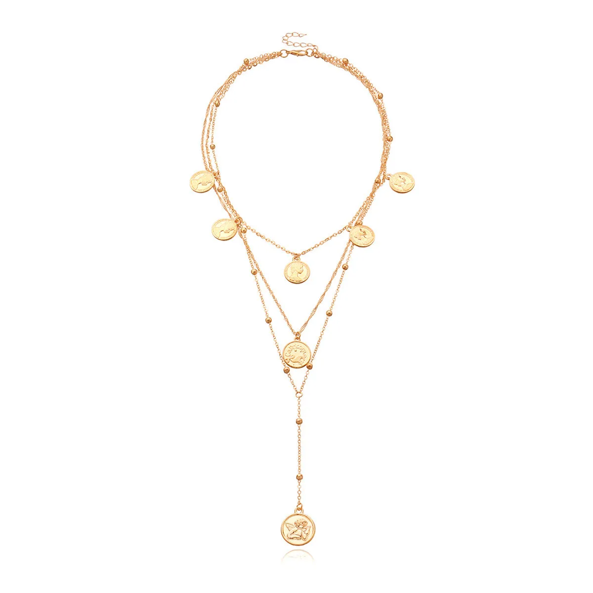 18K Gold-Plated 'Capricorn' Coin Layered Lariat Necklace