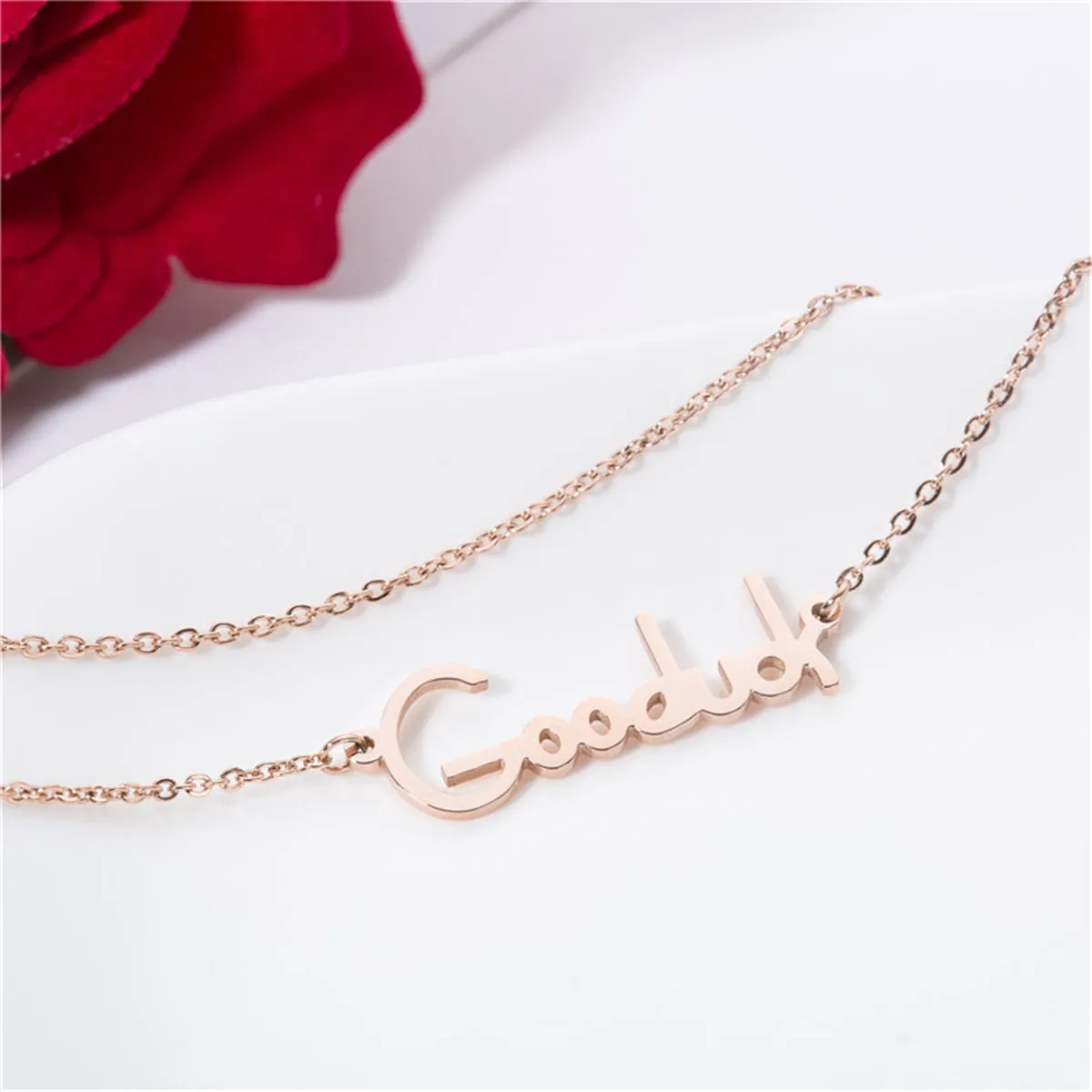 18K Rose Gold-Plated 'Goodluck' Layered Anklet