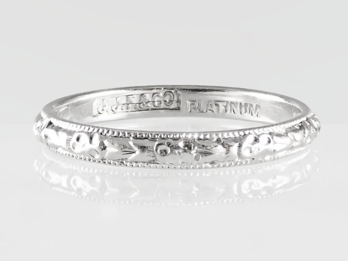 1920's Sculptured Floral Antique Wedding Ring in Platinum - Size 4.50