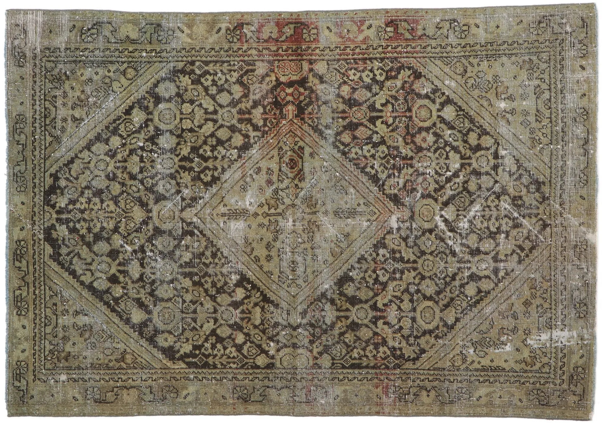 4' x 6' Distressed Antique Persian Mahal Rug