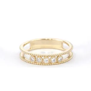 5 Stone Diamond Bezel Milgrain Double Beaded Band