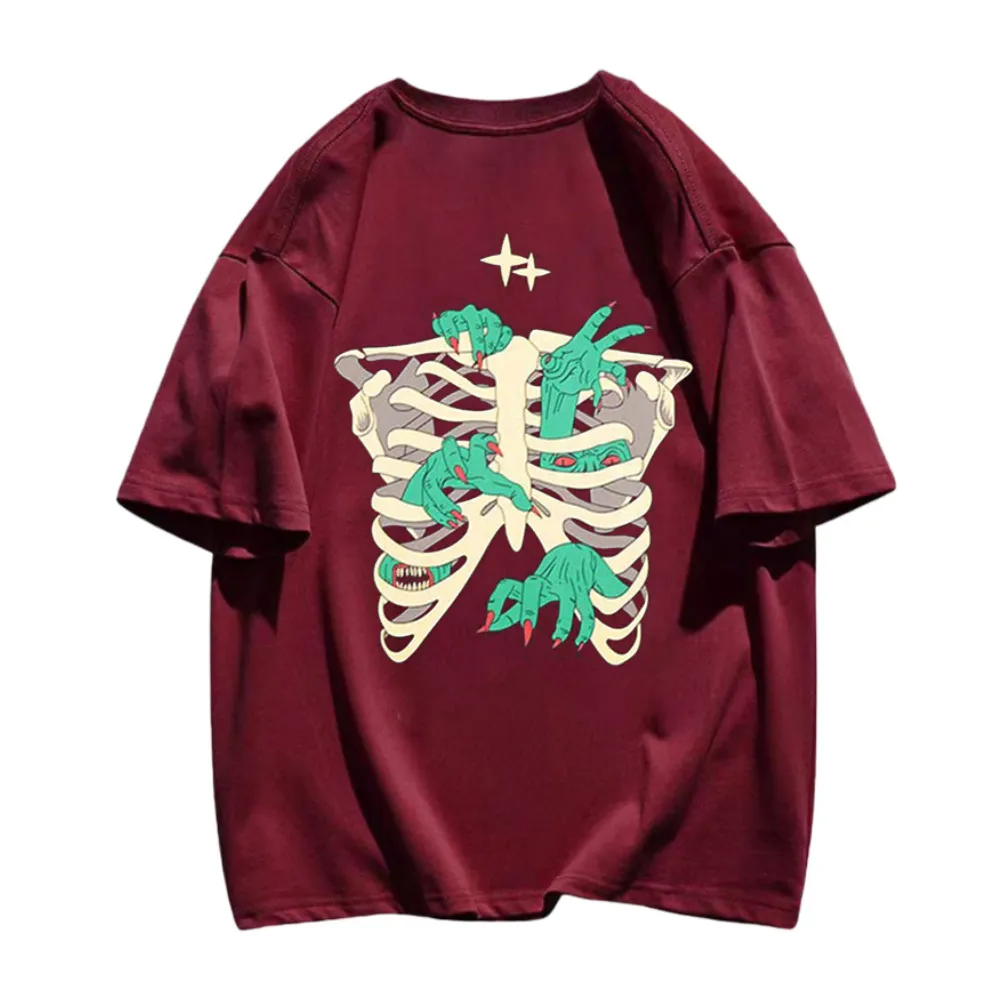American Bold Skeleton Hand Graphic T-Shirt