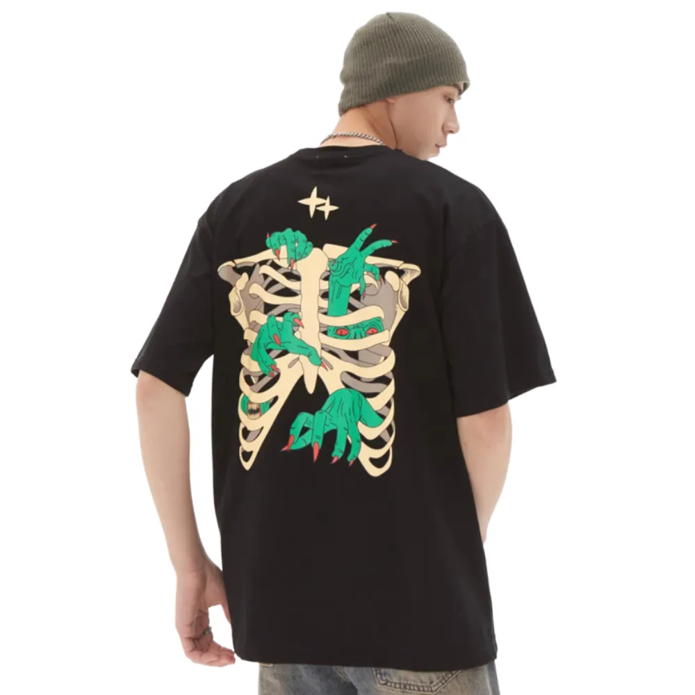 American Bold Skeleton Hand Graphic T-Shirt