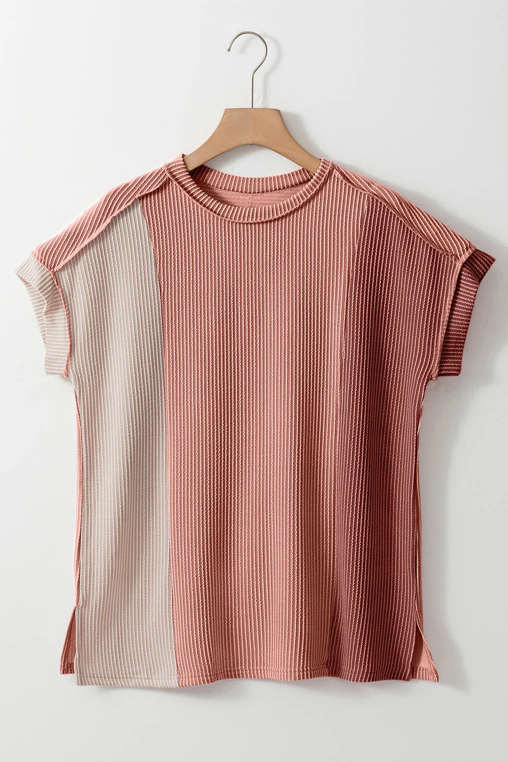 Amy Color Block Round Neck Short Sleeve T-Shirt