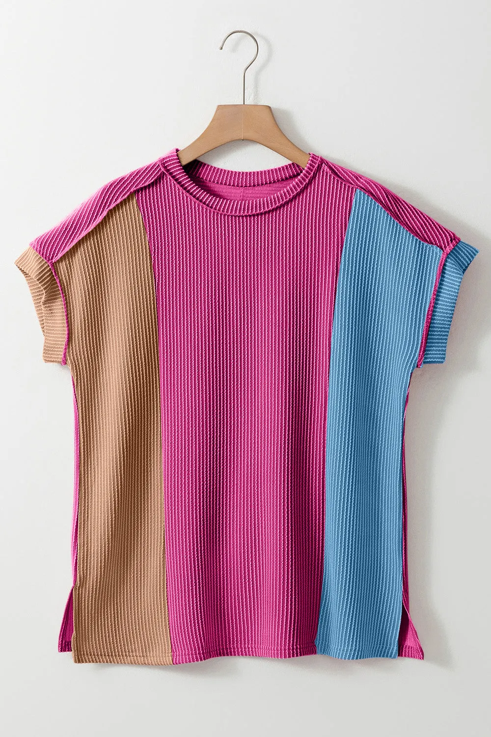 Amy Color Block Round Neck Short Sleeve T-Shirt