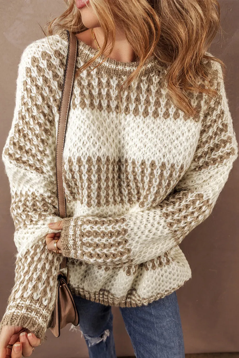 Angelica Color Block Round Neck Dropped Shoulder Sweater