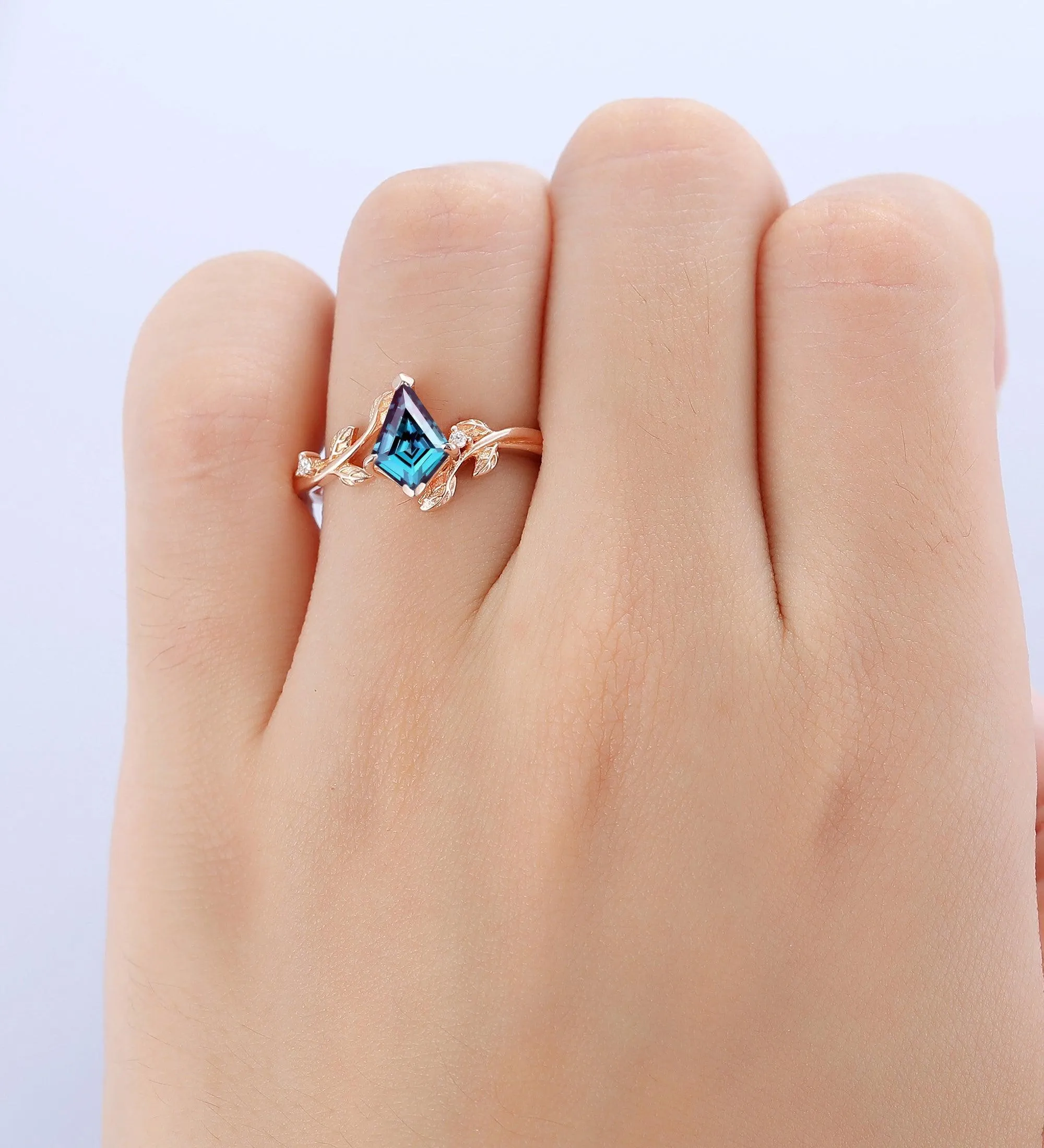 Antique Kite Shaped 1.35CT Alexandrite Engagement Ring Nature Inspired Wedding Promise Ring