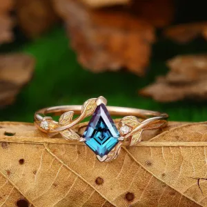 Antique Kite Shaped 1.35CT Alexandrite Engagement Ring Nature Inspired Wedding Promise Ring