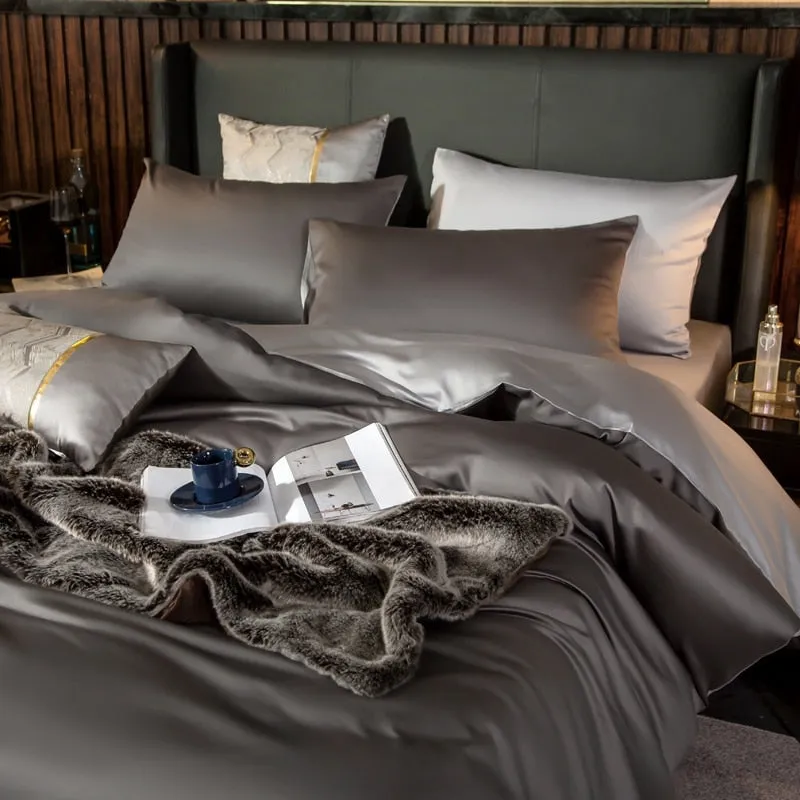 Anyhouz Duvet Comforter Set King Deep Grey/ Light Grey Egyptian Cotton Thick Blanket Bedspread 6 Pcs Bed Set