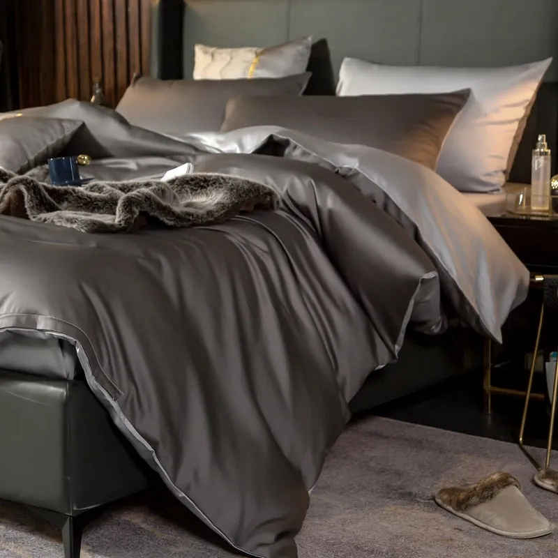 Anyhouz Duvet Comforter Set King Deep Grey/ Light Grey Egyptian Cotton Thick Blanket Bedspread 6 Pcs Bed Set