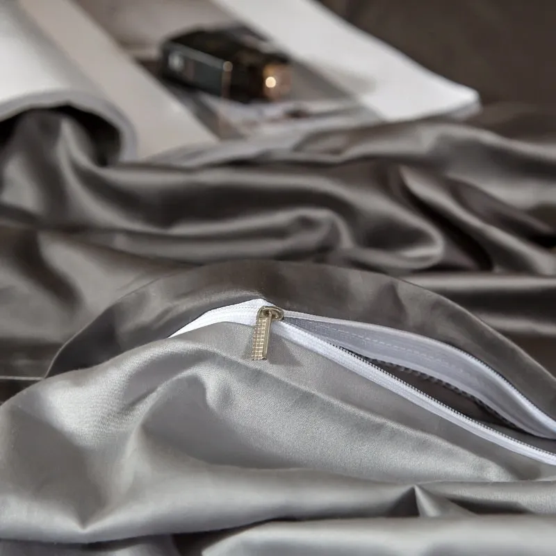 Anyhouz Duvet Comforter Set King Deep Grey/ Light Grey Egyptian Cotton Thick Blanket Bedspread 6 Pcs Bed Set