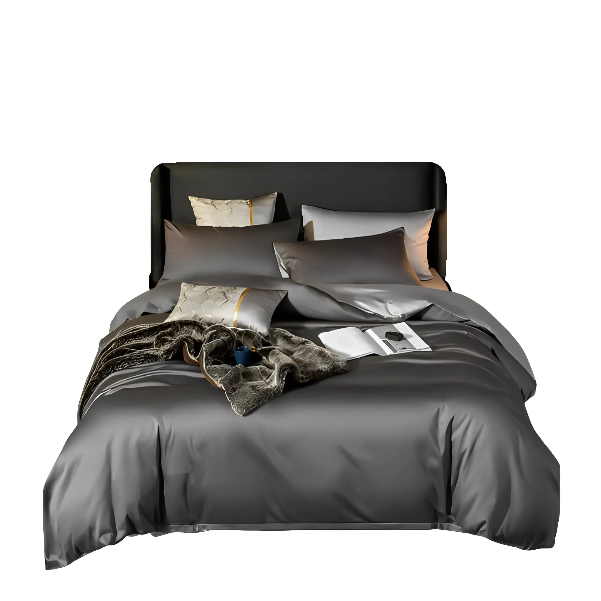 Anyhouz Duvet Comforter Set King Deep Grey/ Light Grey Egyptian Cotton Thick Blanket Bedspread 6 Pcs Bed Set