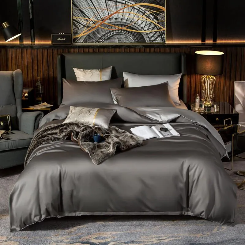 Anyhouz Duvet Comforter Set King Deep Grey/ Light Grey Egyptian Cotton Thick Blanket Bedspread 6 Pcs Bed Set