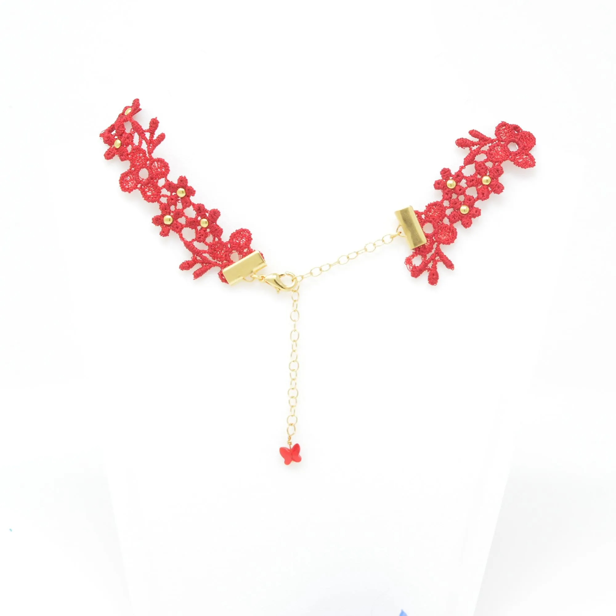 Astrid Red Daisy Choker with Gold Beads