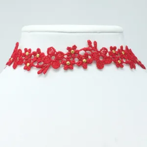 Astrid Red Daisy Choker with Gold Beads