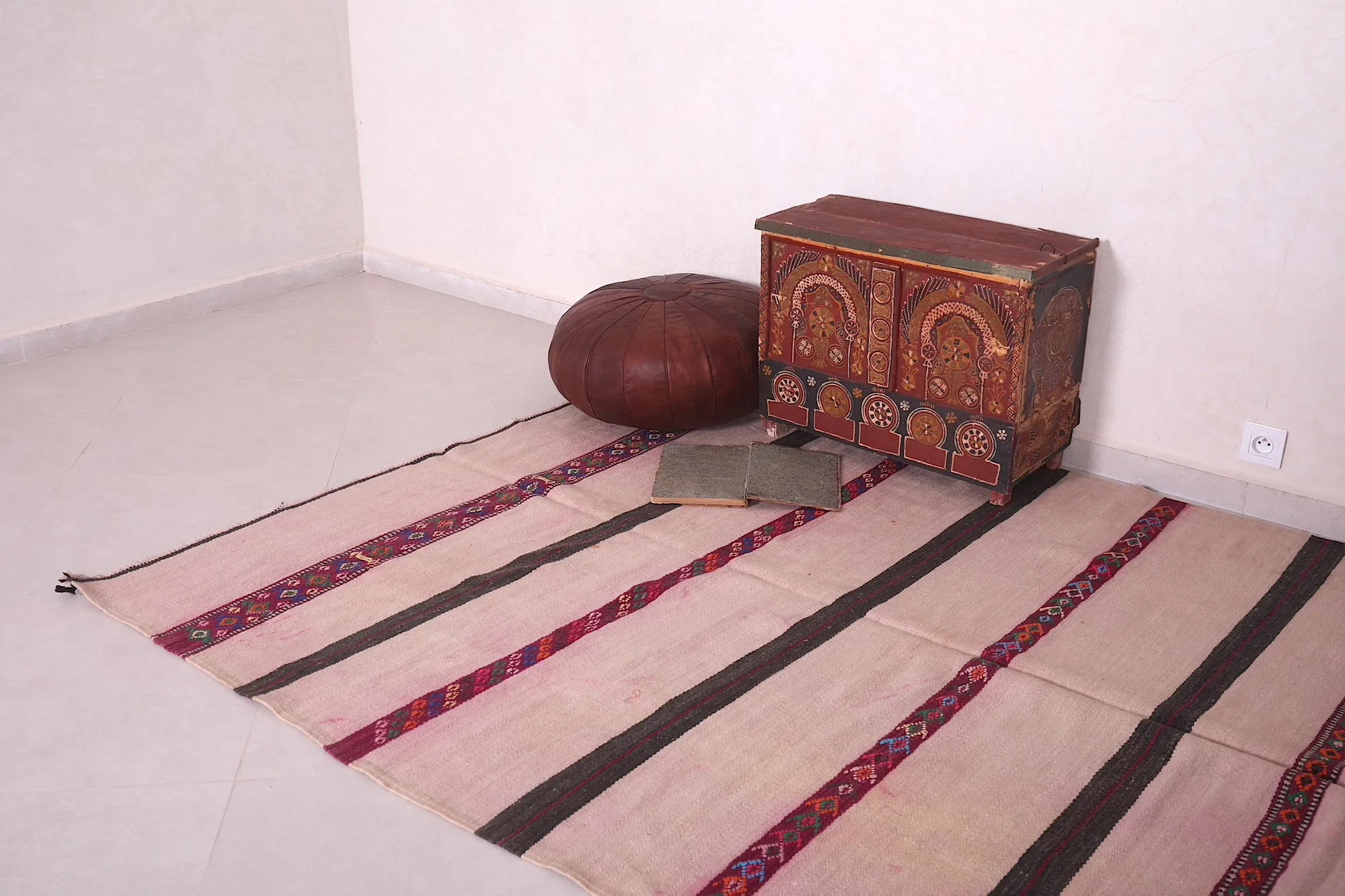 Authentic Moroccan Handwoven Rug – Pink & Striped Patterns | 5.7 FT X 8.8 FT