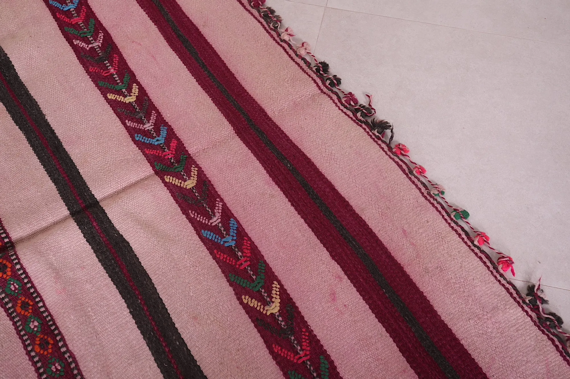 Authentic Moroccan Handwoven Rug – Pink & Striped Patterns | 5.7 FT X 8.8 FT