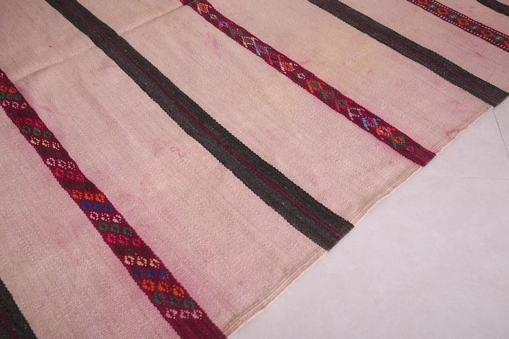 Authentic Moroccan Handwoven Rug – Pink & Striped Patterns | 5.7 FT X 8.8 FT