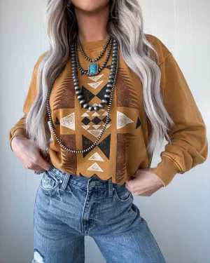 Aztec Mineral Washed Graphic Sweatshirt - Mustard