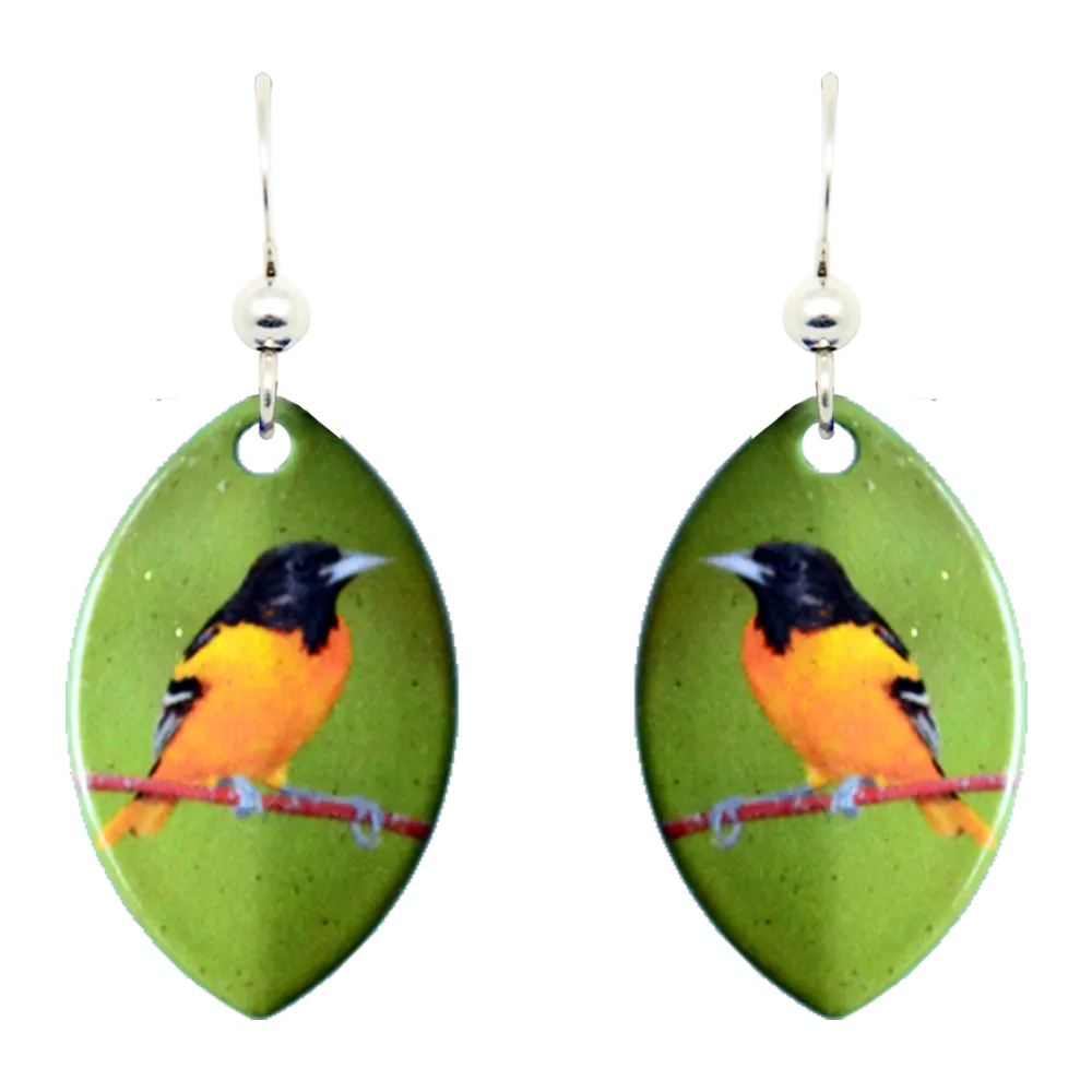 Baltimore Oriole Leaf Earrings, Sterling Silver Earwires, Item# 1041