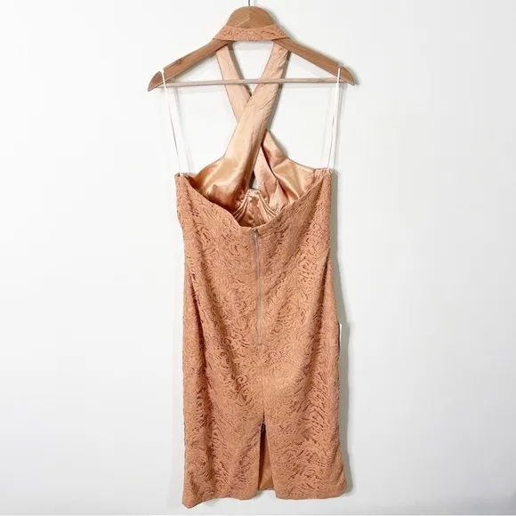 Bardot Rust Lace Riviera Crossover Halter Neck Cutout Corset Midi Dress Size 10