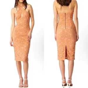 Bardot Rust Lace Riviera Crossover Halter Neck Cutout Corset Midi Dress Size 10