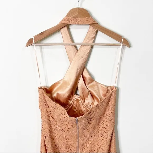 Bardot Rust Lace Riviera Crossover Halter Neck Cutout Corset Midi Dress Size 10