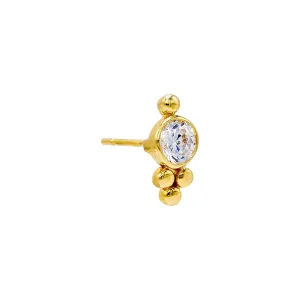 Beaded X CZ Stud Earring 14K