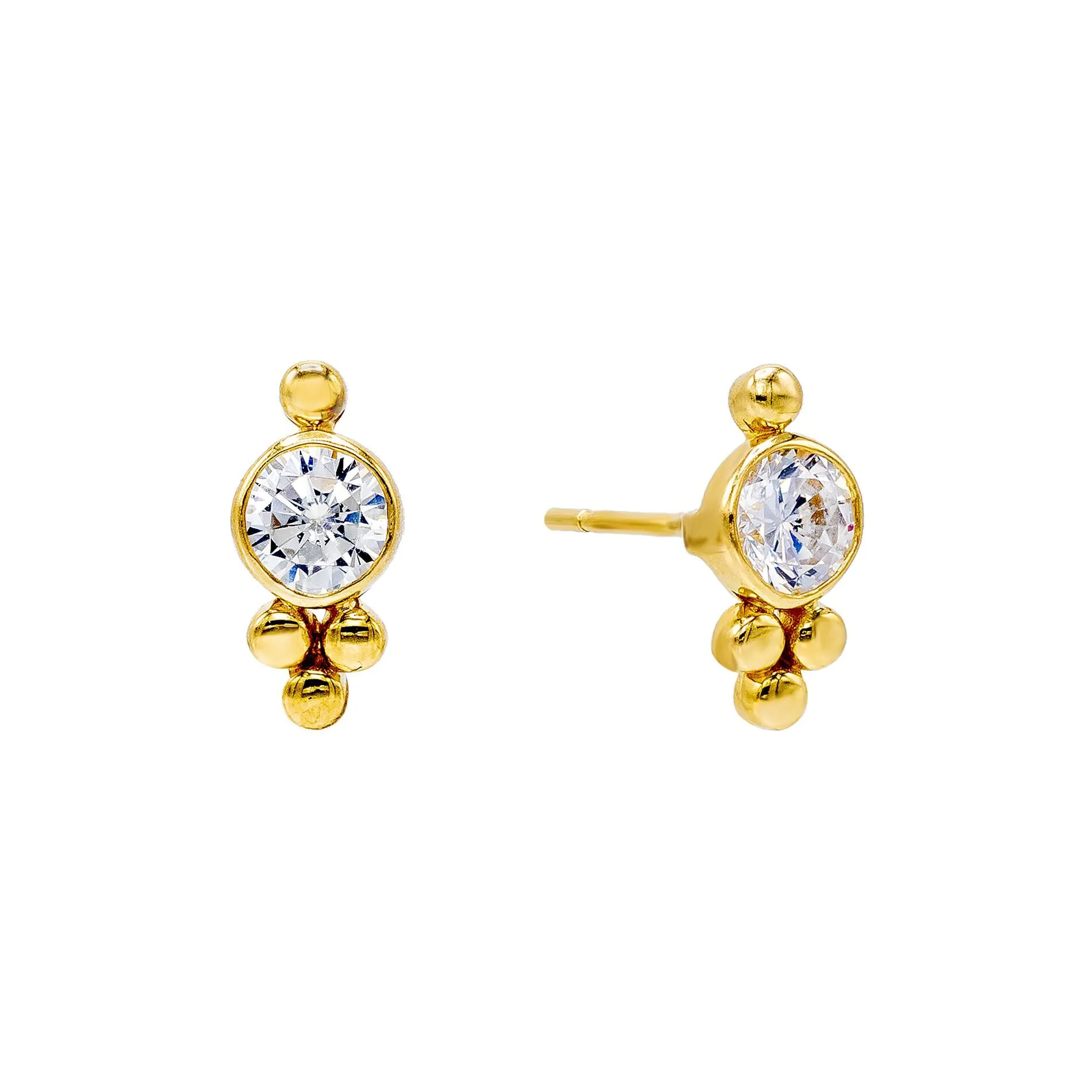 Beaded X CZ Stud Earring 14K