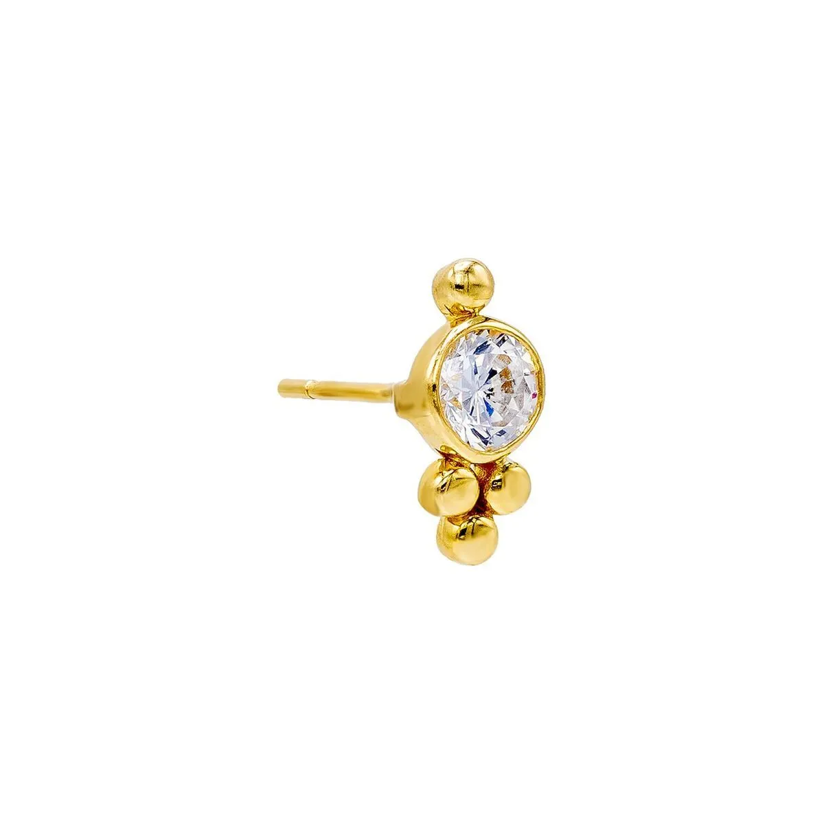 Beaded X CZ Stud Earring 14K