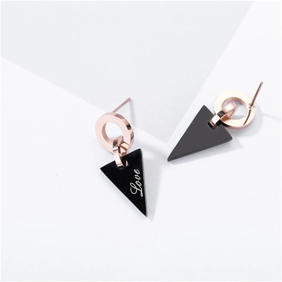 Black & 18K Rose Gold-Plated 'Love' Triangle Drop Earrings