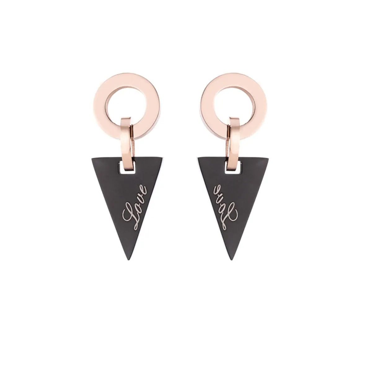 Black & 18K Rose Gold-Plated 'Love' Triangle Drop Earrings