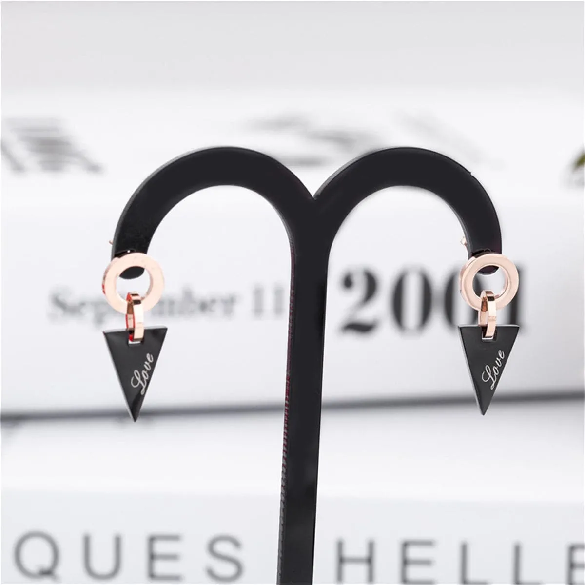 Black & 18K Rose Gold-Plated 'Love' Triangle Drop Earrings