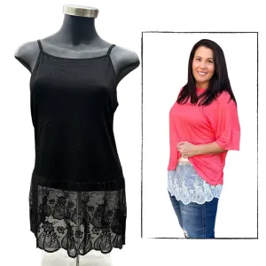 Black Lace Tank Top Extender with Built in Shelf Bra