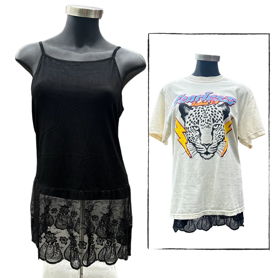Black Lace Tank Top Extender with Built in Shelf Bra