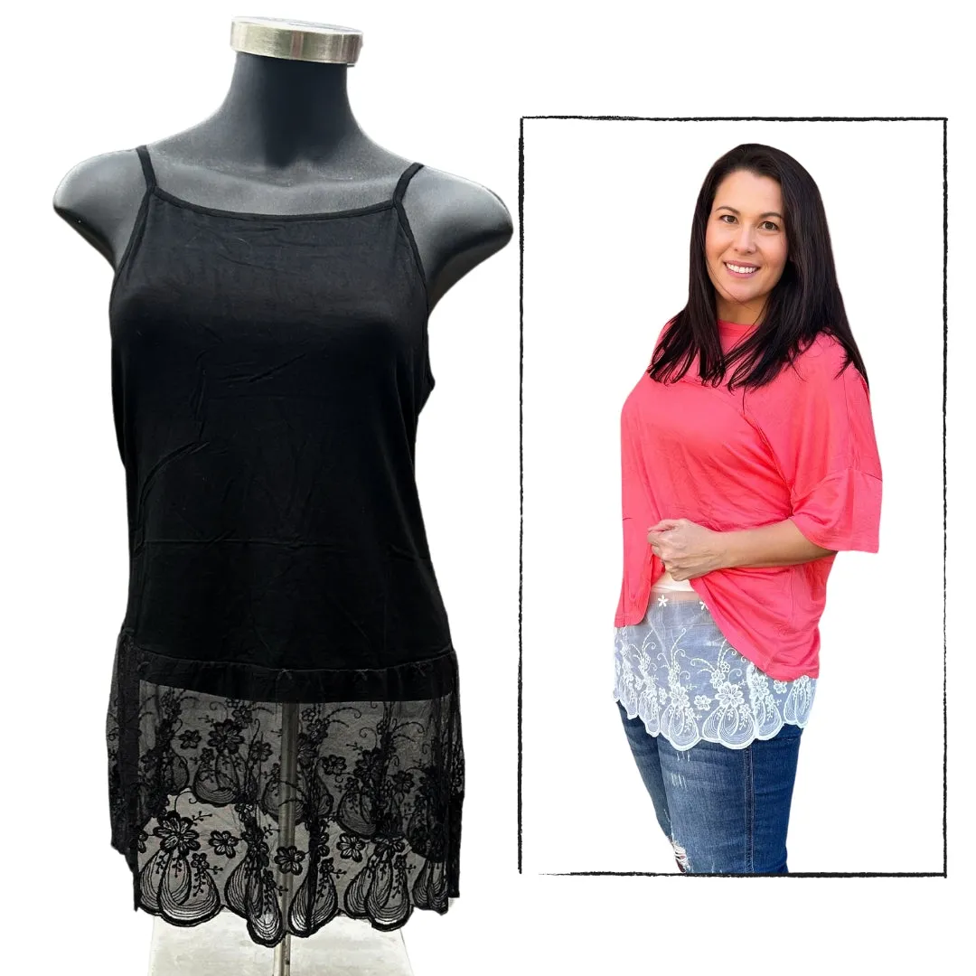 Black Lace Tank Top Extender with Built in Shelf Bra