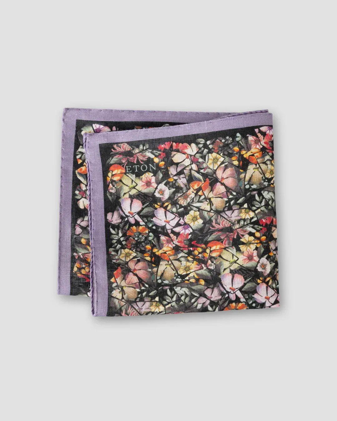BLACK MULTI FLORAL PRINT LINEN POCKET SQUARE
