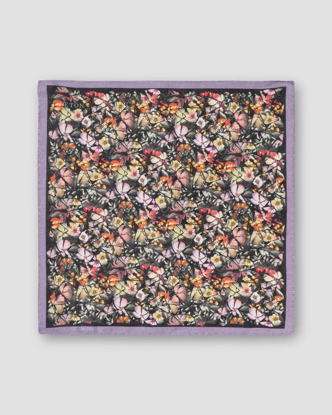 BLACK MULTI FLORAL PRINT LINEN POCKET SQUARE