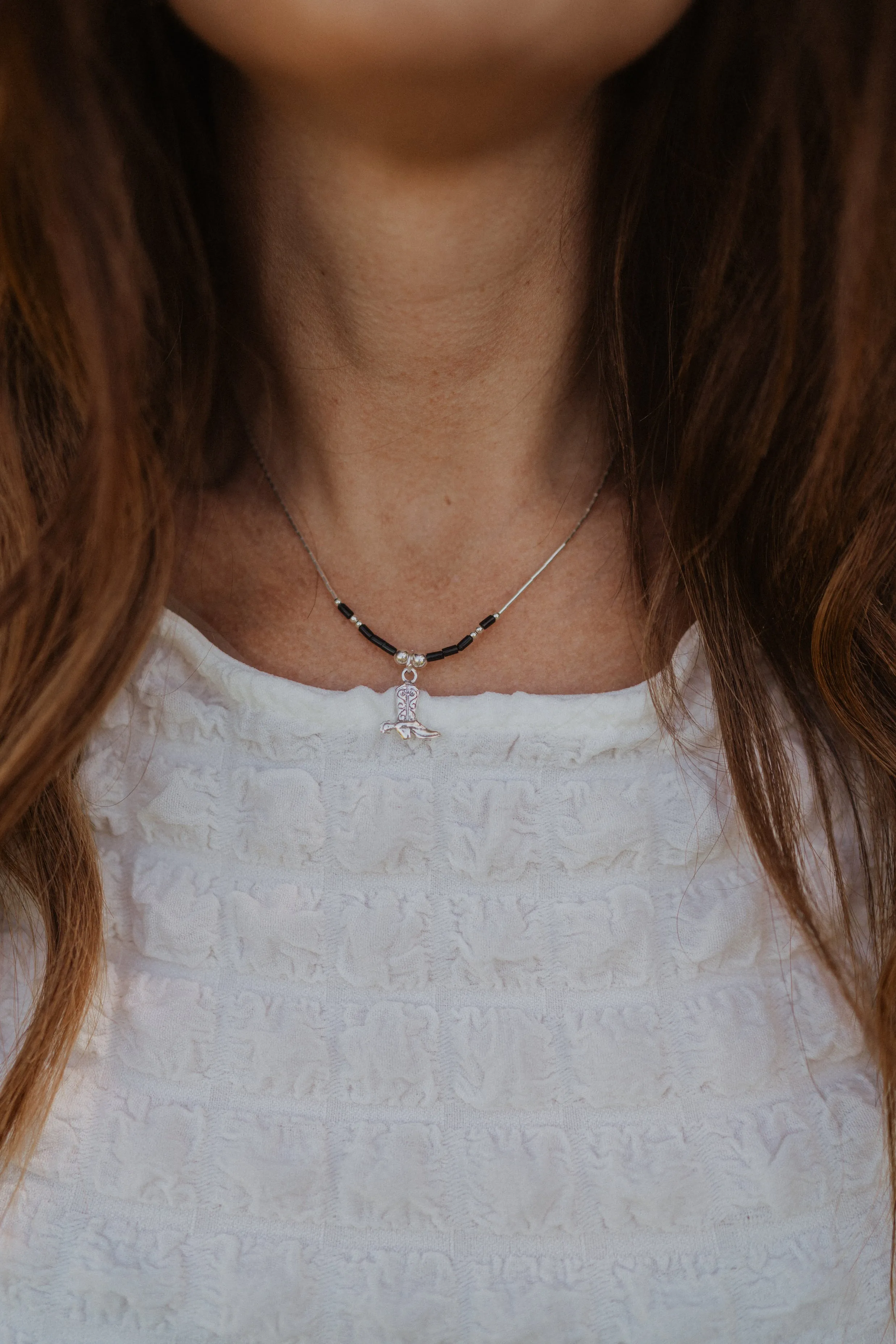 Black   Silver Cowboy Boot Necklace