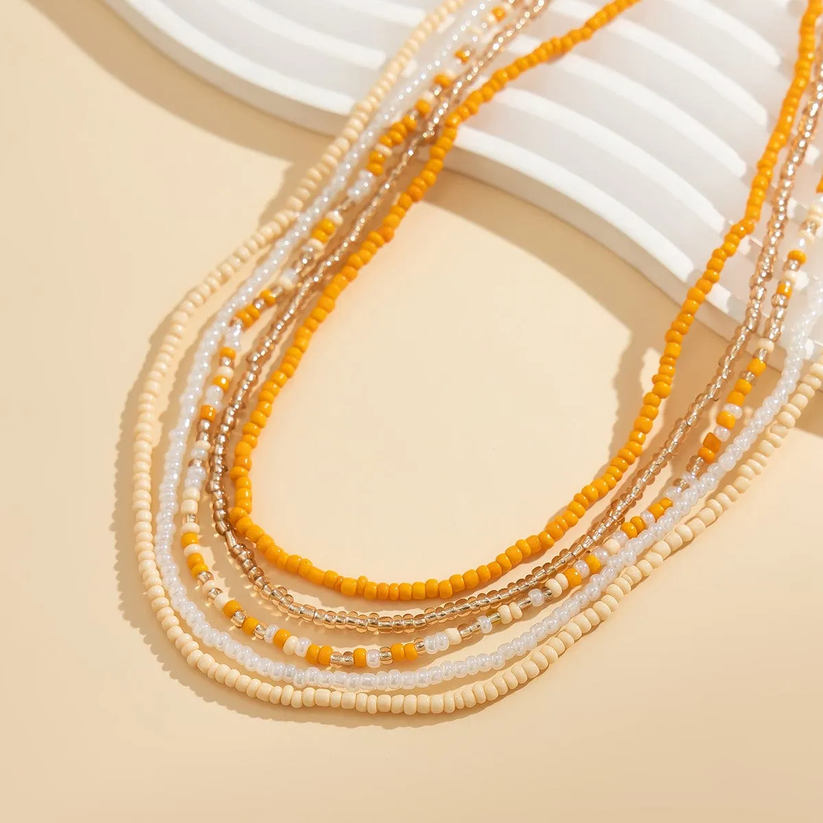 Boho Dainty Layered Crystal Seed Beaded Belly Chain Set