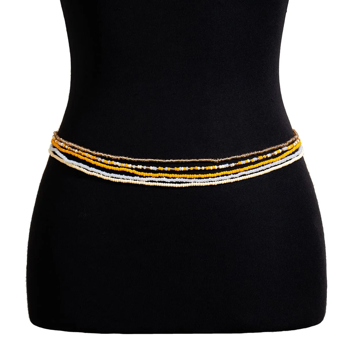 Boho Dainty Layered Crystal Seed Beaded Belly Chain Set
