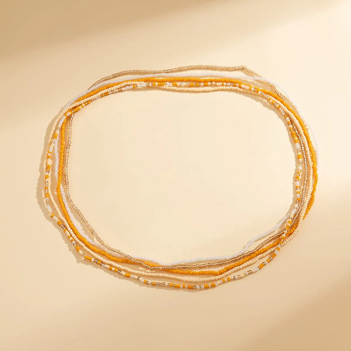 Boho Dainty Layered Crystal Seed Beaded Belly Chain Set