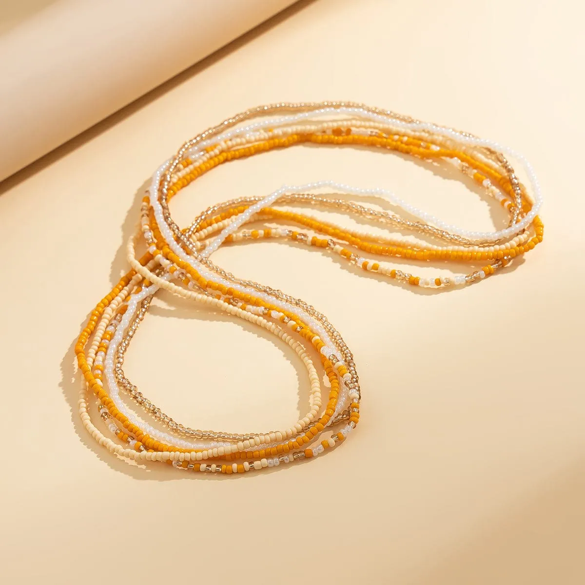 Boho Dainty Layered Crystal Seed Beaded Belly Chain Set