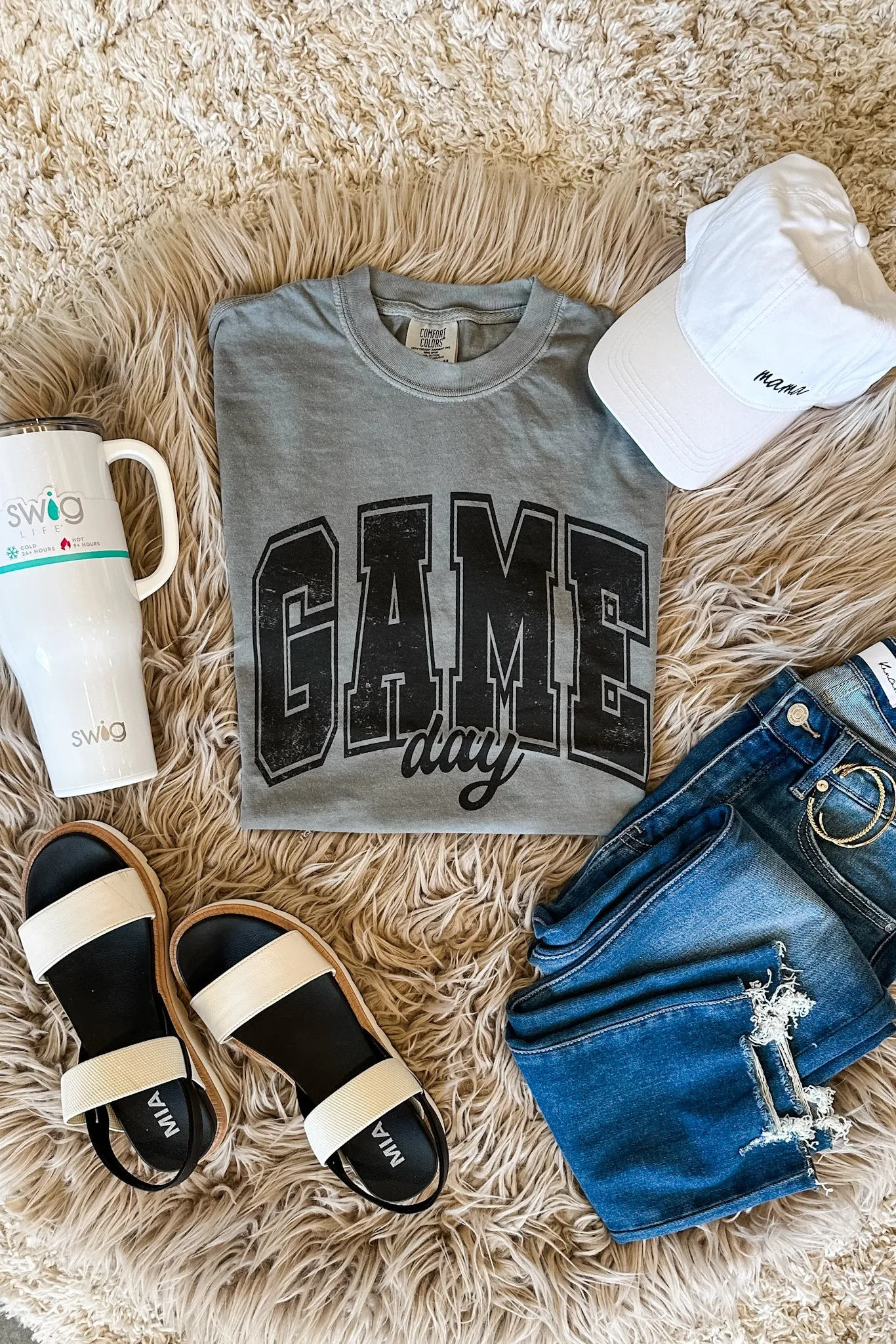 Bold Block Letter Game Day Graphic Tee - Light Grey